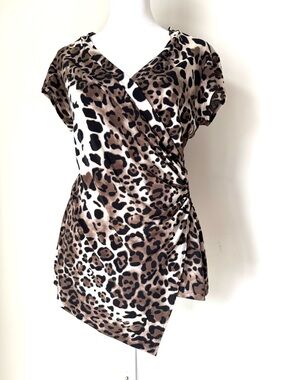 Cache Y2K leopard print faux wrap top